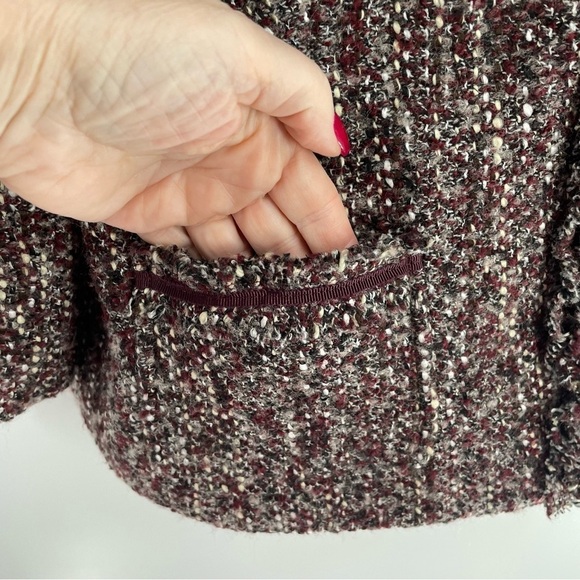Talbots Vintage Wool Blend Snap Maroon Tweed Boucle Knit Long Sleeve Jacket - Picture 4 of 11